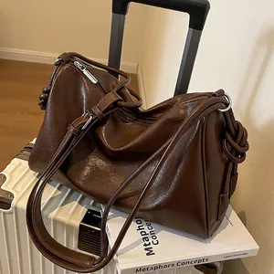 Vintage Large Capacity Leather Shoulder Bag Soft Knotted Strap Crossbody Handbag For Women Simple Commuter Daily Bag