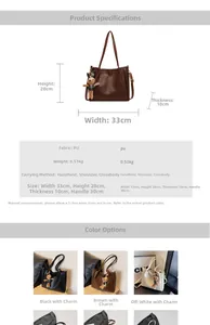 Detailed size chart for the PU woven tote bag with dimensions 33x28x10cm and cute charm