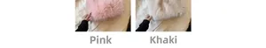 Detail showing plush faux fur texture of the pink and khaki winter handbag material