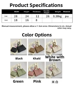 Detailed size chart and multi-color options for the large PU leather tote bag set