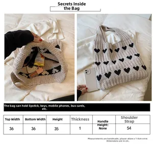 Tableau des tailles détaillé pour sac cabas en tricot avec dimensions de 36cm de large et 35cm