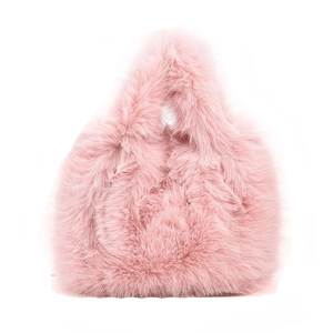 Chic pink faux fur handbag for women, plush winter shoulder bag with soft texture finish