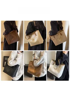 Collage of large checkered tote bags in six colors including coffee and beige