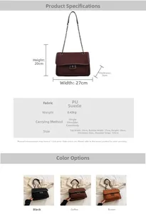 Detailed dimension guide for the quilted chain crossbody bag with size and strap specs