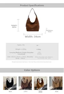Detailed chart showing dimensions and four color options for the large Hobo shoulder bag