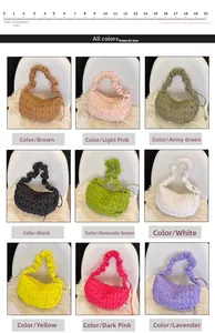 Detailed grid view of nine color options for the quilted nylon crescent shoulder bag