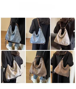 Three colors of hobo backpack with chain straps shown on a model for casual styling