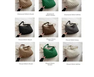 Grid view of quilted oxford fabric tote bags in various colors and floral patterns