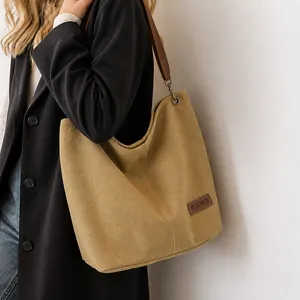 Women Large Capacity Canvas Shoulder Bag Vintage Hobo Tote Bag With Faux Leather Strap Casual Streetwear Daily Travel Handbag