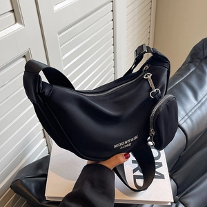 Women Nylon Half Moon Crossbody Bag Casual Hobo Bag With Detachable Coin Purse Wide Strap Letter Print Sporty Shoulder Bag
