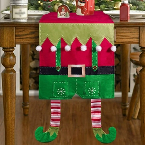 Kerst Elf Benen Tafelloper Polyester Rood Groen Gestreept Feestelijk Tafelkleed Voor Feestdagen Thuis Keuken Decoratie