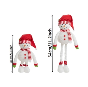 Detail showing telescopic legs of plush Christmas snowman set with adjustable height levels