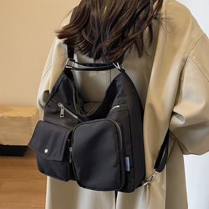 Damen Große Kapazität Nylon Schultertasche Multi Pocket Design Casual Pendeln Crossbody Tote Bag Einfarbig Täglich Reise Tasche