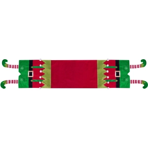 Christmas elf table runner with red and green stripes, long legs and snowflake embroidery