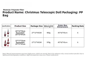 Size chart showing dimensions for red and grey retractable Christmas gnome decorations
