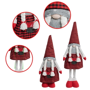 Adjustable Christmas gnome dolls with red black plaid hats and telescopic legs decoration