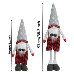 Standing Christmas gnomes in red black plaid outfits with telescopic legs at 79cm and 97cm