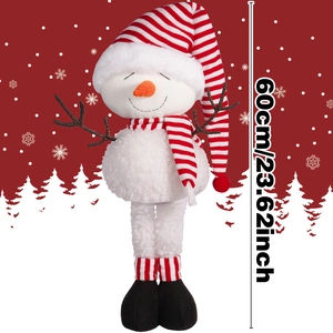 Pupazzo di neve natalizio in peluche con cappello a righe e sciarpa, altezza 60 cm