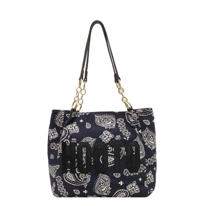 Navy blue paisley canvas tote bag with chain strap and HOOTO embroidery detail