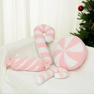 Cuscino Peluche a Forma di Bastoncino di Zucchero a Righe Rosa e Bianche Decorazione Natalizia in Sherpa Regalo di Natale