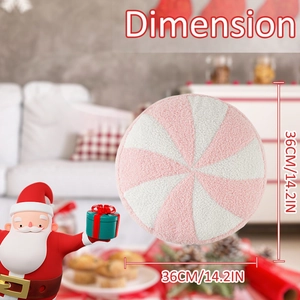 Cojín de caramelo rosa y blanco en suave forro polar teddy, con un diámetro de 36 cm