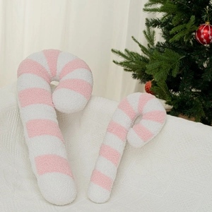 Cuscini in peluche a forma di bastoncino di zucchero rosa e bianco per Natale