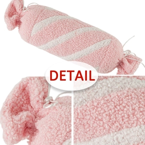Pink and white candy-shaped plush pillow in soft sherpa fabric for Christmas decor