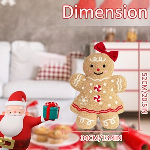 Plush gingerbread girl pillow dimensions showing 52cm height and 34cm width measurement