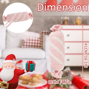 Detailed size information for the pink striped candy plush pillow with dimensions 41cm by 12cm