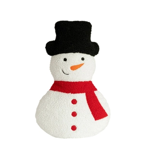 Plush snowman doll in white lamb velvet with red scarf and black hat for Christmas