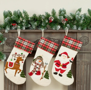 Large Christmas Stockings Cloth Personalized Applique Santa Snowman Reindeer For Xmas Fireplace Decoration Home Party Favors