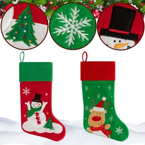 Detail of Christmas stocking embroidery featuring festive snowman and reindeer applique