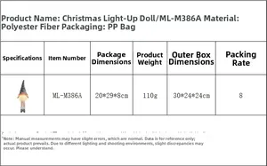 Polyester Christmas gnome with pink sequin hat and glowing LED light feature detail