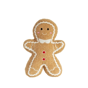 Coussin en peluche bonhomme de pain d'épices avec broderie festive de Noël