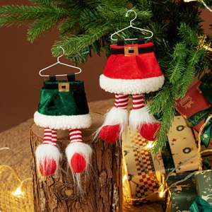Décorations de Noël Suspendues à Jambes Jupe d'Elfe en Velours Avec Ceinture et Jambes Rayées en Fausse Fourrure Fête de Noël