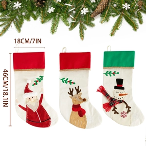 Set of 3 large Christmas stockings with Santa, Reindeer, and Snowman for holiday decoration