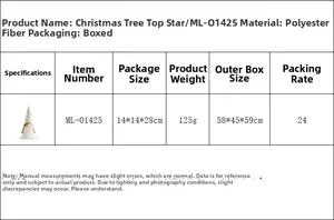 Detailed specifications table for plush Christmas gnome tree topper with led lights