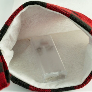 Plaid Christmas stocking with built-in LED battery box and white felt lining detail