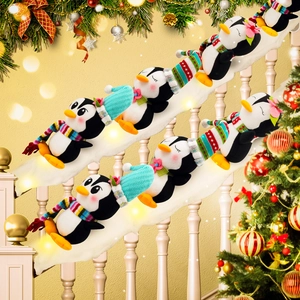 Décoration d'Escalier de Noël Poupées de Manchots en Peluche Et Couverture de Neige Blanche Pour Fête de Vacances