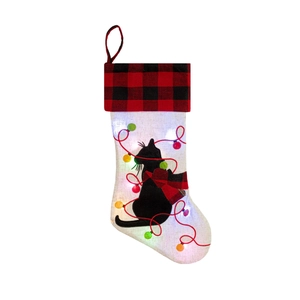 Glow Christmas stocking with cute black cat silhouette and colorful LED lights décor