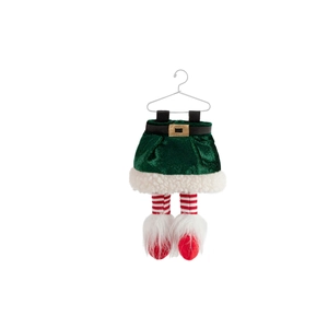 Christmas elf leg hanging decoration in green velvet with red white striped legs