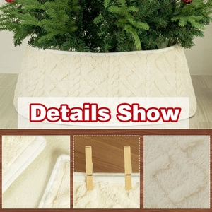 Cream white plush Christmas tree skirt with 3D diamond quilted pattern decoration
