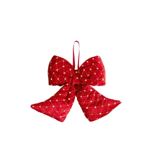 Red velvet Christmas bow with gold diamond stitching and sequins for tree decoration