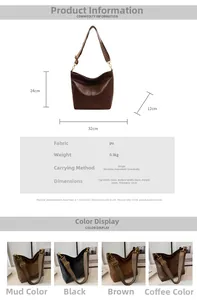 Detailed size specifications for a retro large capacity PU leather bucket tote bag
