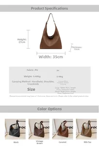 Detailed size comparison of large and small PU leather bucket bags in various classic colors