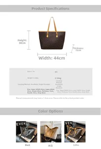 Detailed dimension guide showing large retro PU leather tote bag in three colors