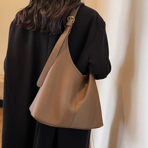 Brown large capacity leather hobo bag for women with adjustable shoulder strap