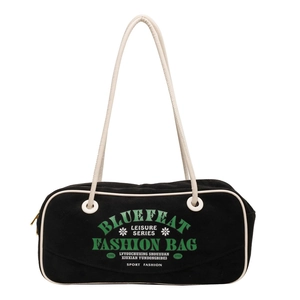 Grand sac cabas noir mat avec logo vert et détails de bordure blancs contrastants
