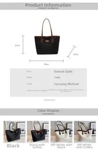 Detailed chart showing contrast tote bag dimensions and four available color options