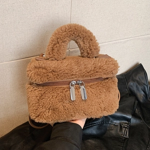 Damen Kunstpelz Umhängetasche Weiche Plüsch Handtasche Kleine Eimertasche Mit Doppelreißverschluss Winter Herbst Mode